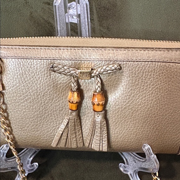 GUCCI Gold Bamboo Leather Continental Wallet Converted With Gold Chain - Picture 3 of 11